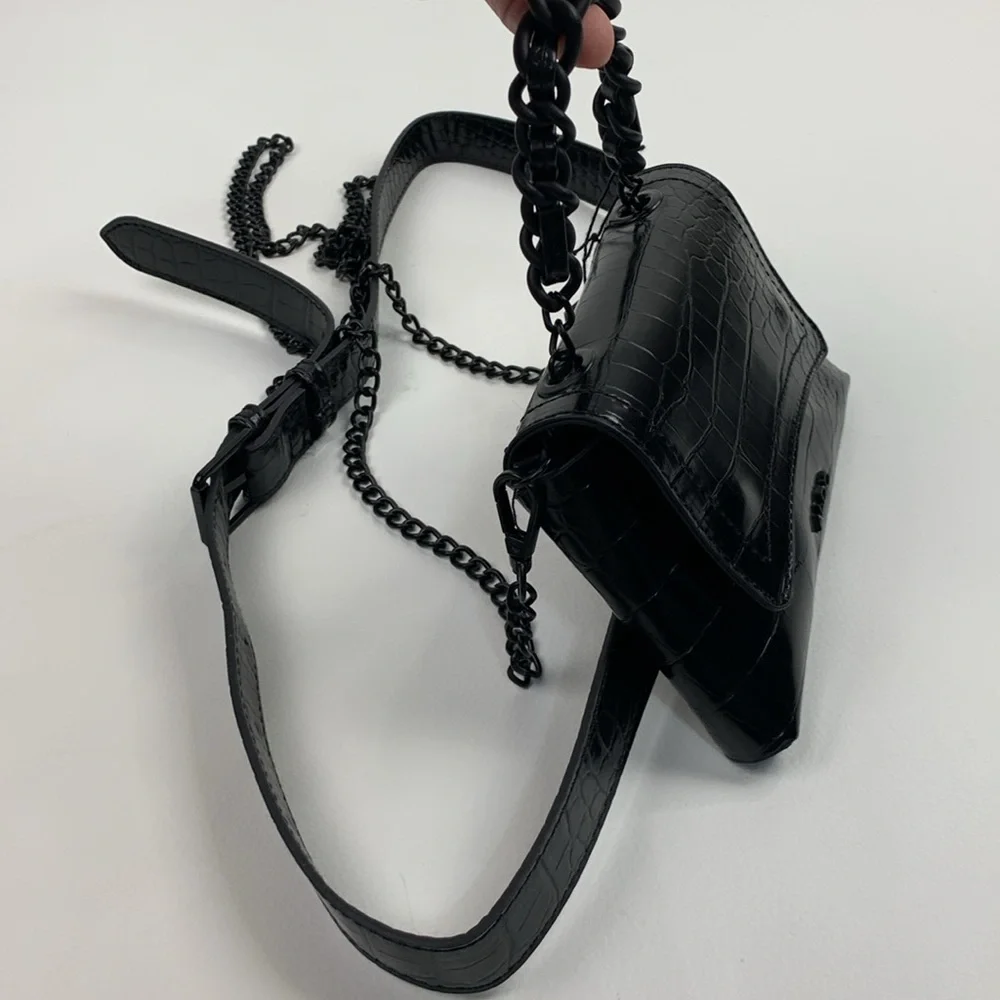 ALDO Black Croc-Embossed Crossbody Belt Waist Bag Chain strap Adjustable NWT NEW